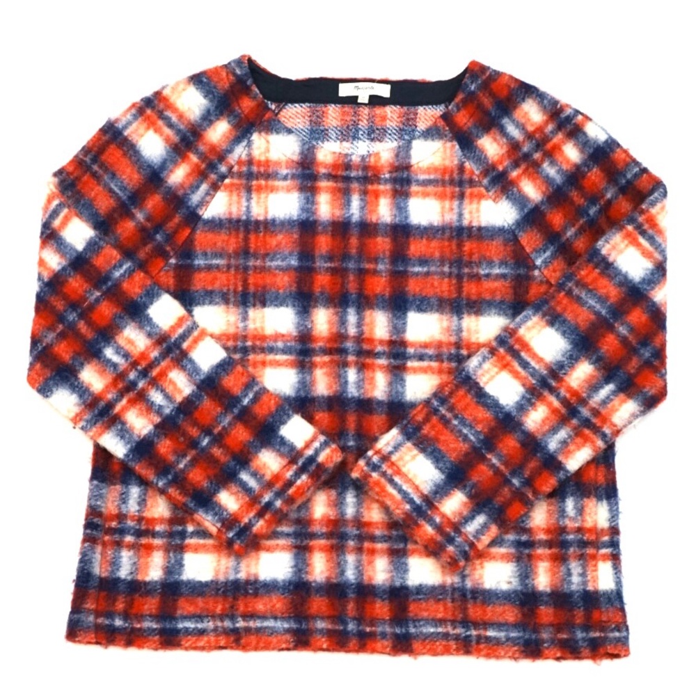 Madewell Red Blue Brushed Plaid Check Pullover